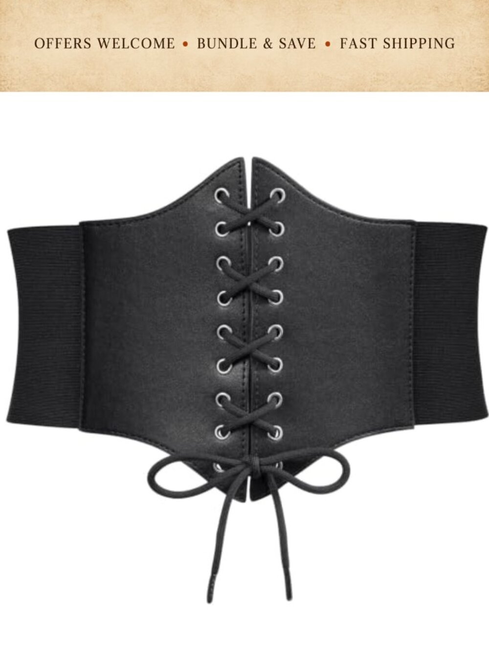 Women's Faux Leather Lace-Up Corset Belt Elastic Wide Waist Cummerbund
